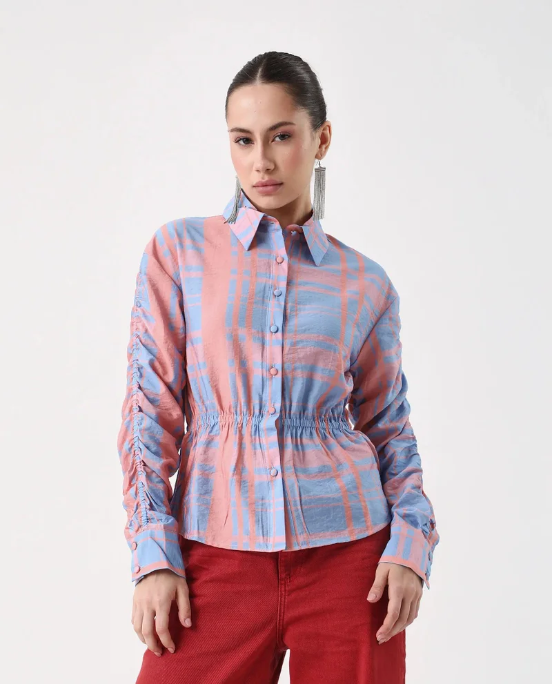 Rareism Women's Flannel Print Top