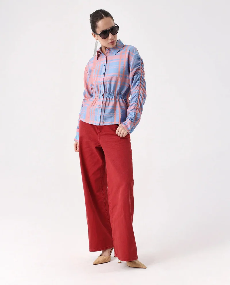Rareism Women's Flannel Print Top