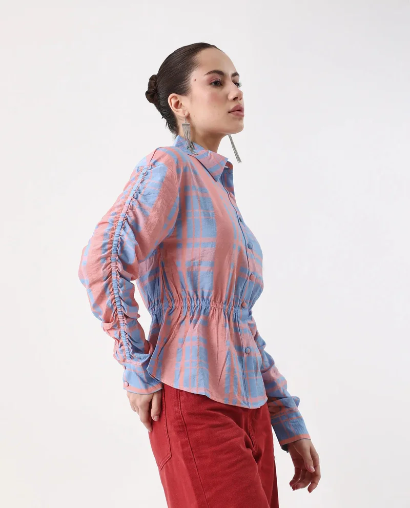 Rareism Women's Flannel Print Top