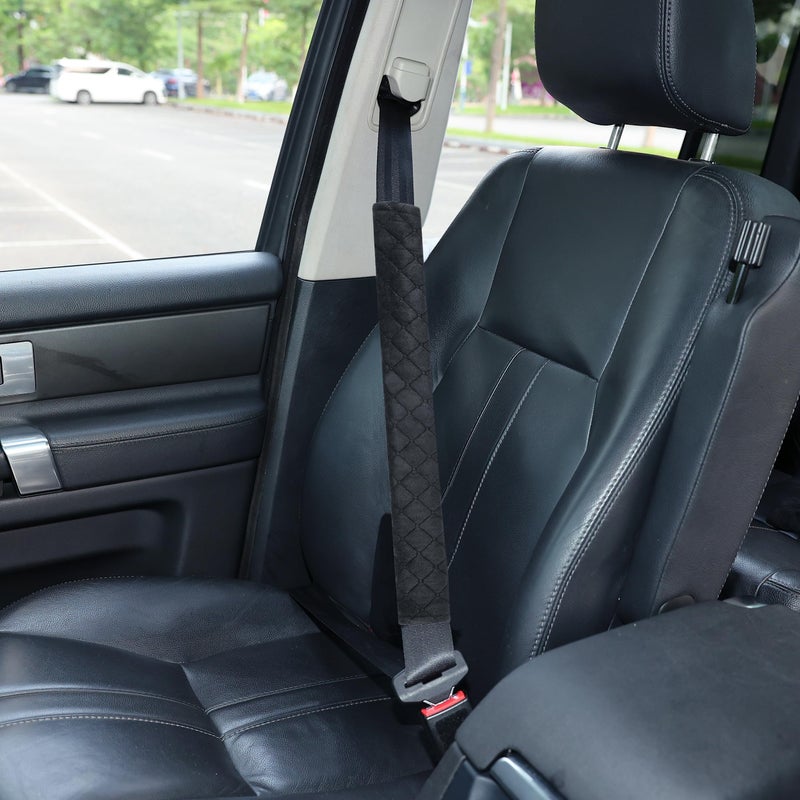 Amooca Soft Automotive Seat Belt Cover Seatbelt Shoulder Pad Neck Protector Cushions Universal Fit SUV Trucks Backpack Black Extra Long 197in
