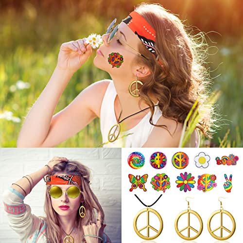 Jiuguva 17pcs 60s 70s Outfits for Women Hippie Costume Set Disco Outfit (Retro Style,XX-Large) - Image 5