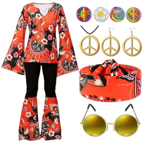 Jiuguva 17pcs 60s 70s Outfits for Women Hippie Costume Set Disco Outfit (Retro Style,XX-Large) - Image 1