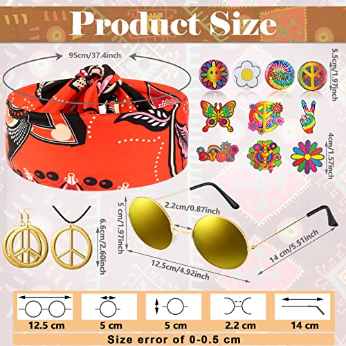 Jiuguva 17pcs 60s 70s Outfits for Women Hippie Costume Set Disco Outfit (Retro Style,XX-Large) - Image 2