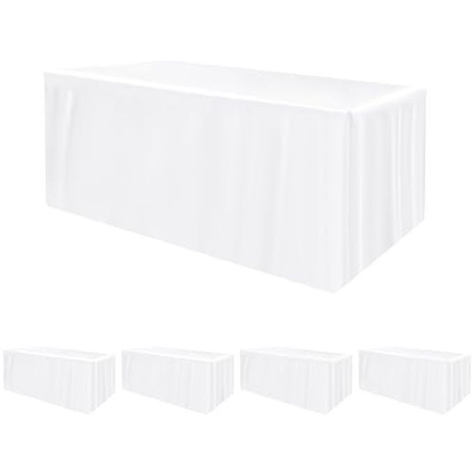 HolidayIdeas Fitted Tablecloths for 6 Foot Rectangle Table, Wrinkle Resistant Washable White Table Covers 30x72 Inch for Vendor Booth Display, Banquet, Trade Show, 4 Pcs
