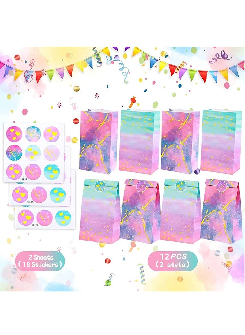 Soofam 12 Piece Party Favor Bags for Girls, 12-Pcs Tie Dye Party Bags For Girls Baby Shower Candy Goodie Bag Seal Sticker (12Pcs Tie Dye Party Bags)  - Image 1