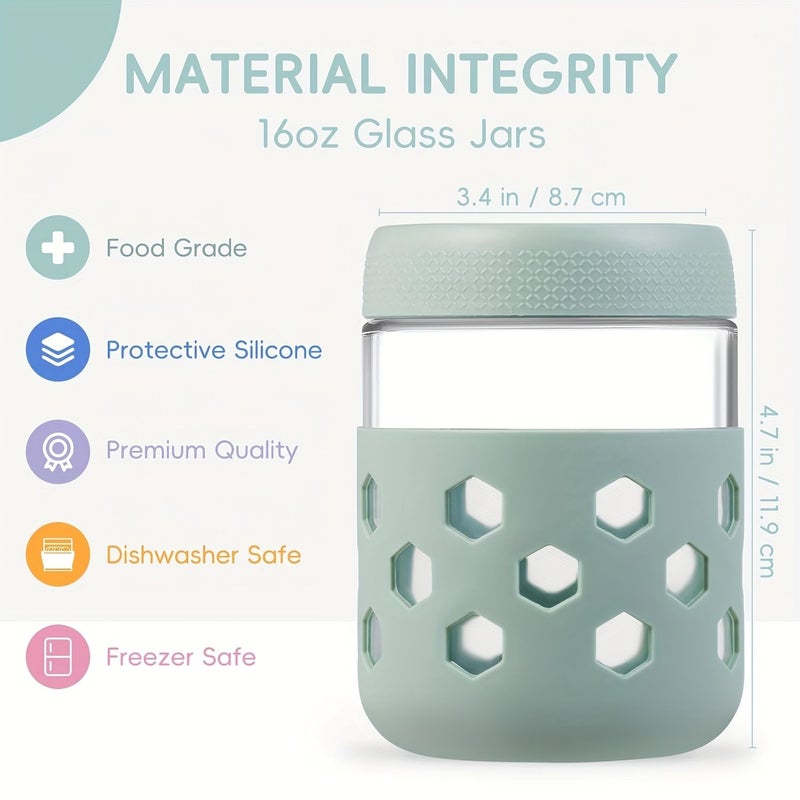 Blue 16oz Overnight Oats Glass Jar Set With Lids And Silicone Sleeves - Image 3