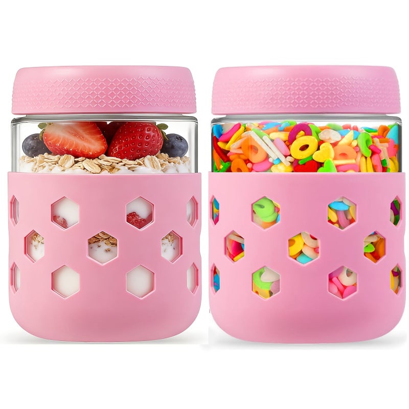 Blue 16oz Overnight Oats Glass Jar Set With Lids And Silicone Sleeves - Image 1