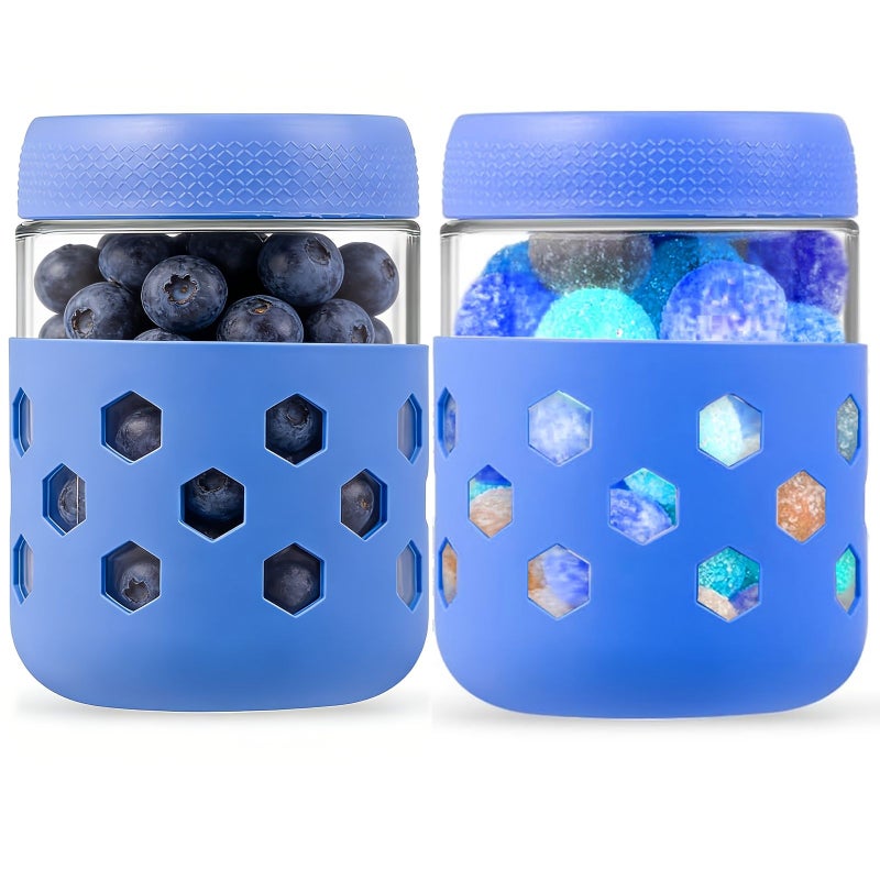 Blue 16oz Overnight Oats Glass Jar Set With Lids And Silicone Sleeves - Image 2