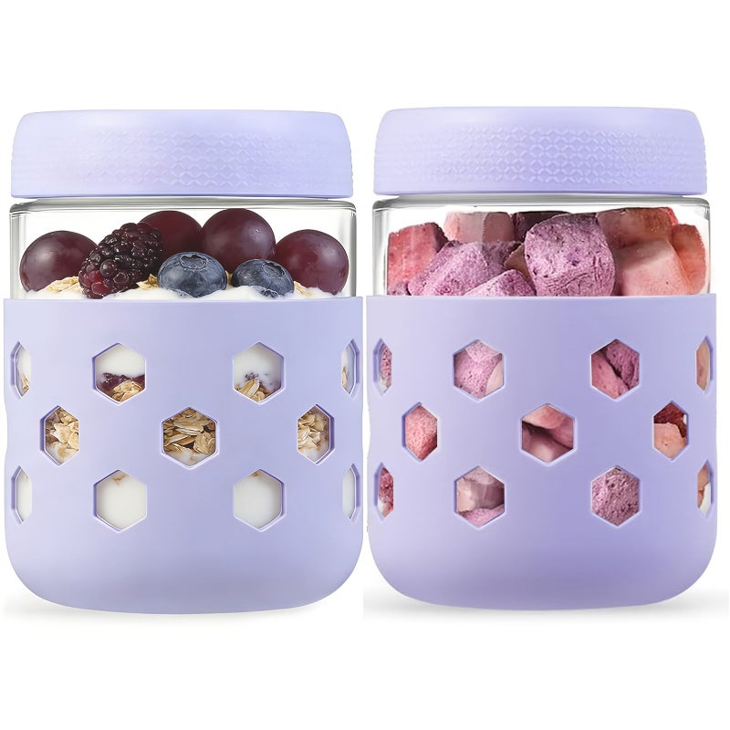 Blue 16oz Overnight Oats Glass Jar Set With Lids And Silicone Sleeves - Image 4
