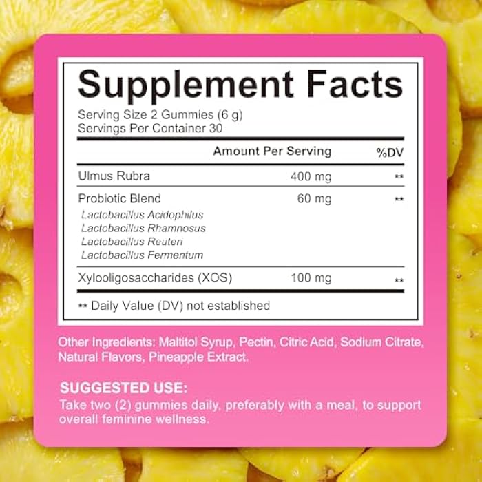 SDJUFEI Vaginal Probiotics for Women Gummies, Women's Probiotic Gummies with Slippery, Natural Pineapple Flavor,Vegan,Gluten-Free,60 Count - Image 2