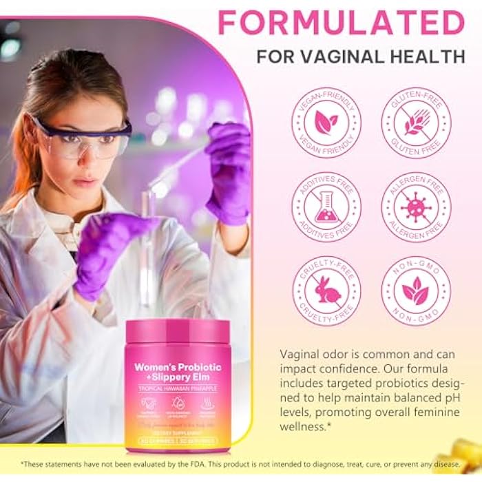 SDJUFEI Vaginal Probiotics for Women Gummies, Women's Probiotic Gummies with Slippery, Natural Pineapple Flavor,Vegan,Gluten-Free,60 Count - Image 5