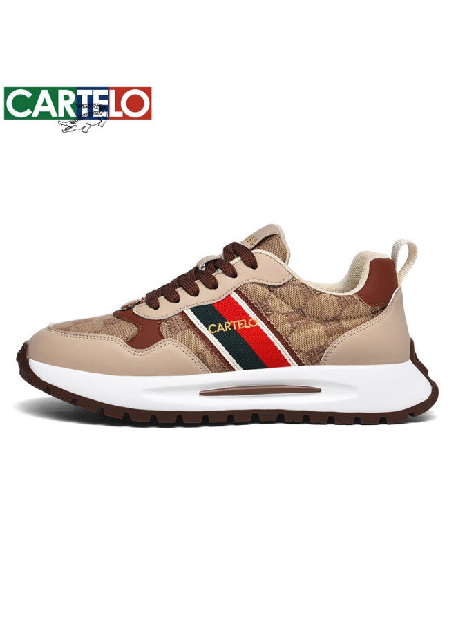Cartelo Men's Shoes Spring And Autumn Sports Casual Breathable Thick-soled Heightening Dad Shoes Qh8708 Beige Brown 43 - Image 2