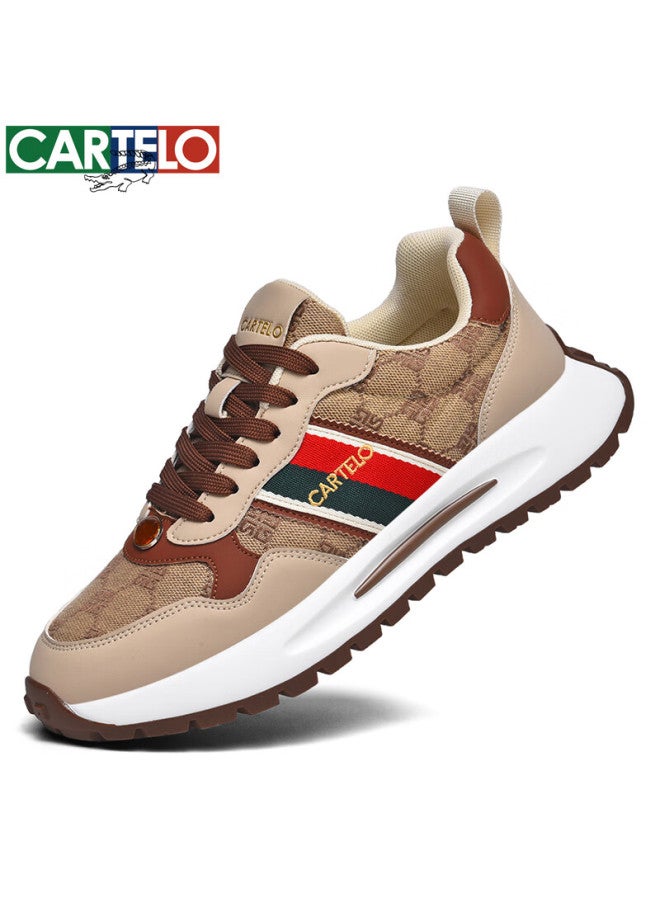 Cartelo Men's Shoes Spring And Autumn Sports Casual Breathable Thick-soled Heightening Dad Shoes Qh8708 Beige Brown 43 - Image 3