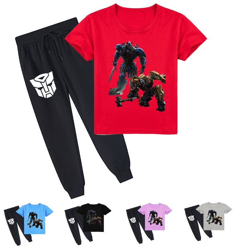 Children'S Clothing New Cuhk Children'S Cartoon Printed Short Sleeve T-Shirt Summer + Trousers Set K357 - Image 2