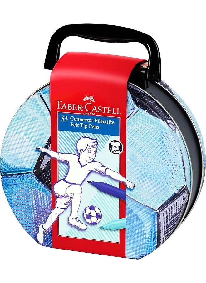 FABER-CASTELL - Connector Fiber Tip Pen In Soccer Bag Tin 33 Piece Set Multicolor - Image 1
