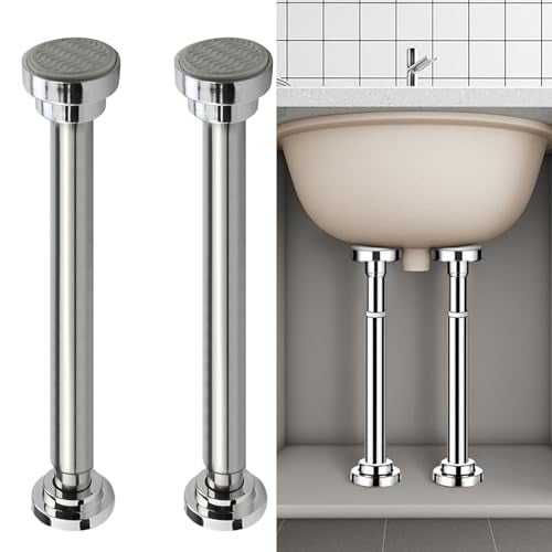 Chinflly Undermount Sink Brackets,Cylindrical-Shape Stainless Steel Adjustable, Bathroom Kitchen Sink Support Legs, Drilling Free Sink Repair Support Brackets, 2 Sets - Image 1
