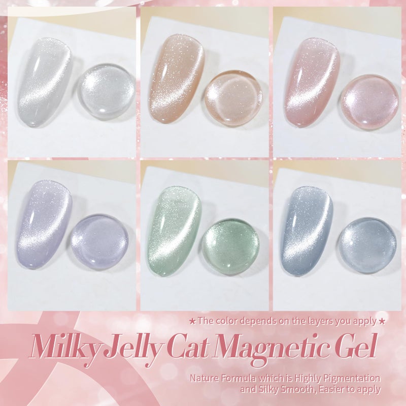 Born Pretty Cat Magnetic Eye Gel Nail Polish, Pastel Milky Cat Magnetic Gel Pastel Blue Green Purple Pink Nude Silver Nail Art Gel Manicure Salon DIY Gifts 7ML 6PCS - Image 2