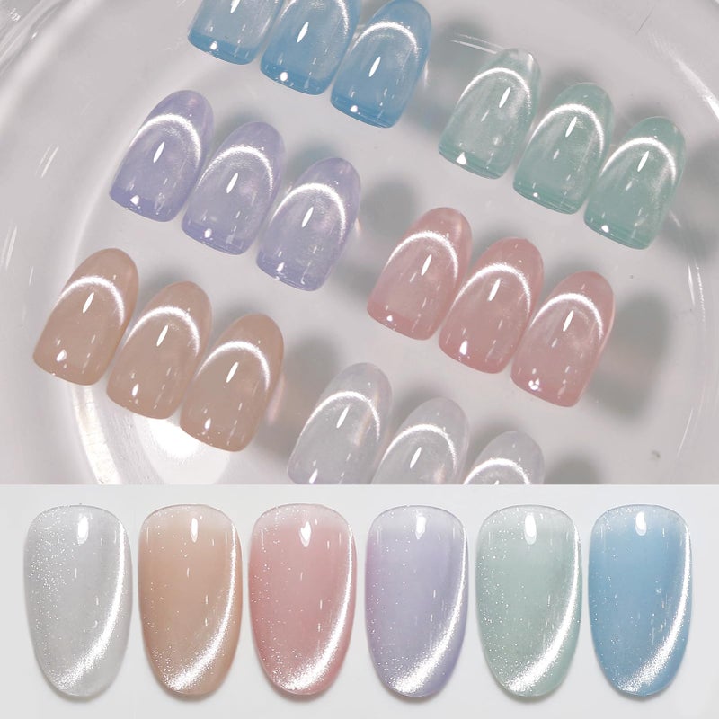 Born Pretty Cat Magnetic Eye Gel Nail Polish, Pastel Milky Cat Magnetic Gel Pastel Blue Green Purple Pink Nude Silver Nail Art Gel Manicure Salon DIY Gifts 7ML 6PCS - Image 1