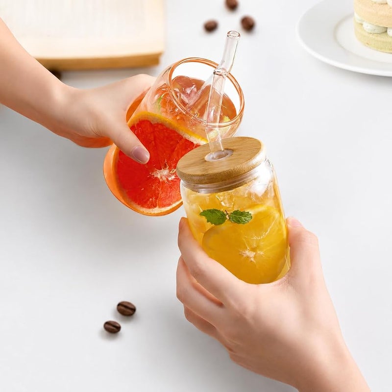 SKDBPM Ice Juice Drinks Glass Can Mug with Straw for Milk/Coffee/Green Tea Cup Set of 1-510ml Transparent Printed Can Shape Cup (Pack of 1) (Wooden LID CAN) - Image 2