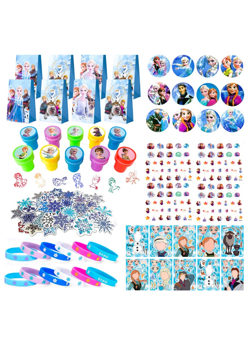 FRUITFUL PARTY Frozen Party Favors, 115pcs All-in-One Frozen Birthday Party Favors Set Including Frozen Party Favor Bags Stamper Stickers Badges etc Elsa Party Favors for Frozen Party Decorations Supplies  - Image 1