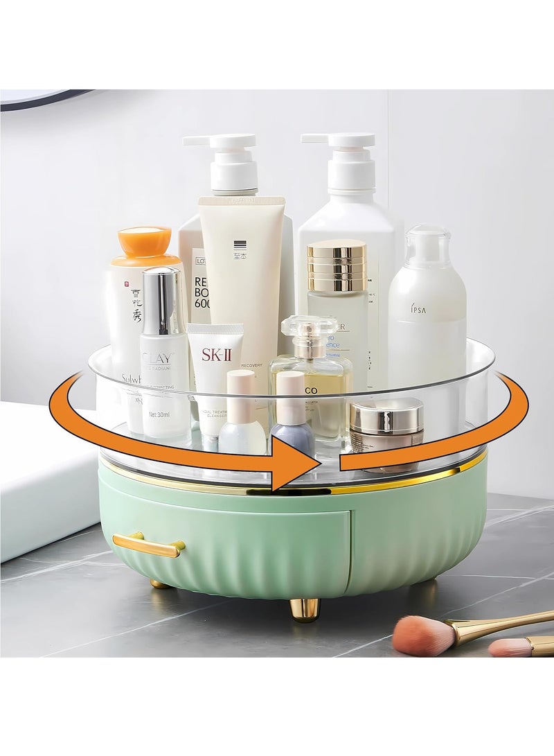 Sharpdo Makeup Skin Care Organizer for Dresser, Perfume Tray, 360 Degree Rotating Lazy Susan Cosmetic Storage, Contains a Drawer - Image 1