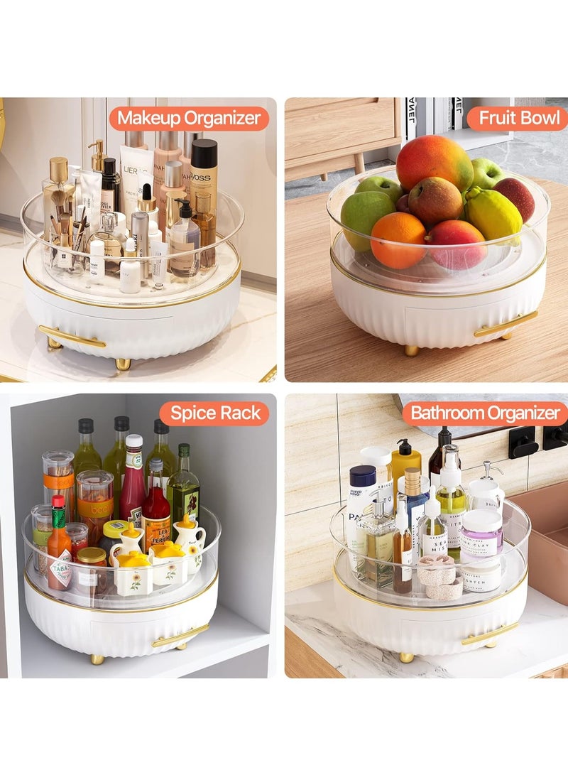 Sharpdo Makeup Skin Care Organizer for Dresser, Perfume Tray, 360 Degree Rotating Lazy Susan Cosmetic Storage, Contains a Drawer - Image 5