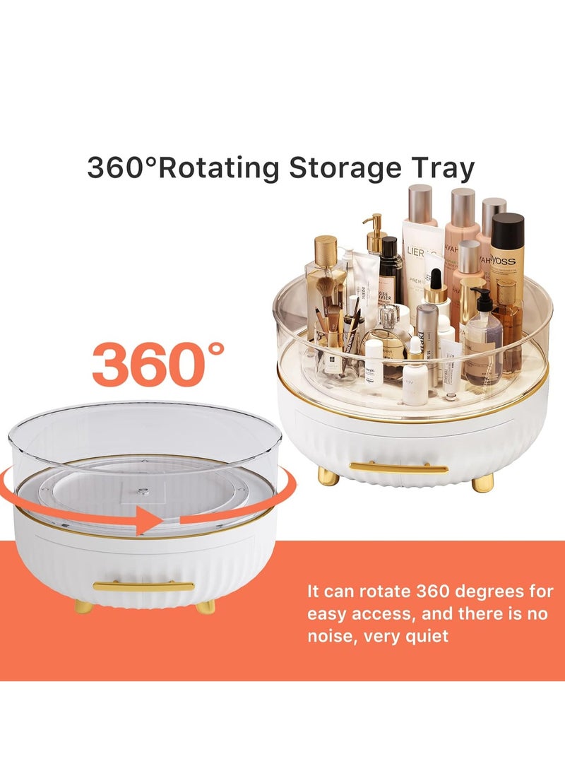 Sharpdo Makeup Skin Care Organizer for Dresser, Perfume Tray, 360 Degree Rotating Lazy Susan Cosmetic Storage, Contains a Drawer - Image 4
