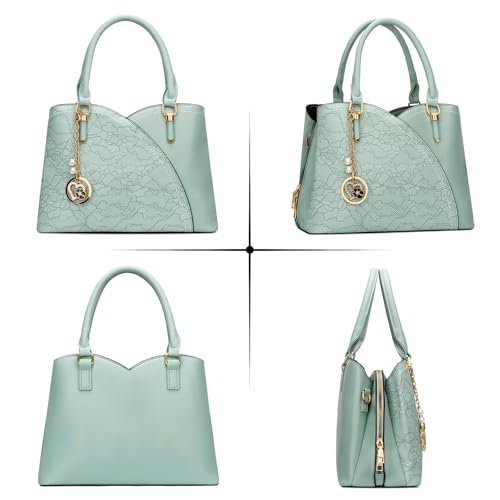 KKXIU Triple Compartments Purses and Handbags for Women Fashion Ladies Satchel Shoulder Top Handle Bag (5-Green) - Image 4