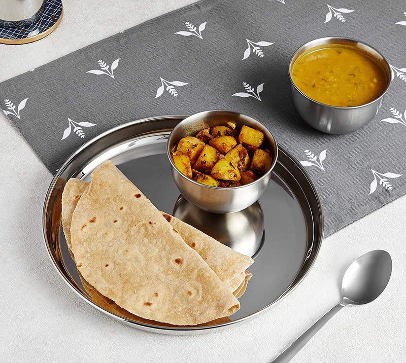 Nirvika Stainless Steel 6pc Thali Plate13 inch Kitchenware Set Ideal for Home Restaurants and Family Use Silver - Image 3