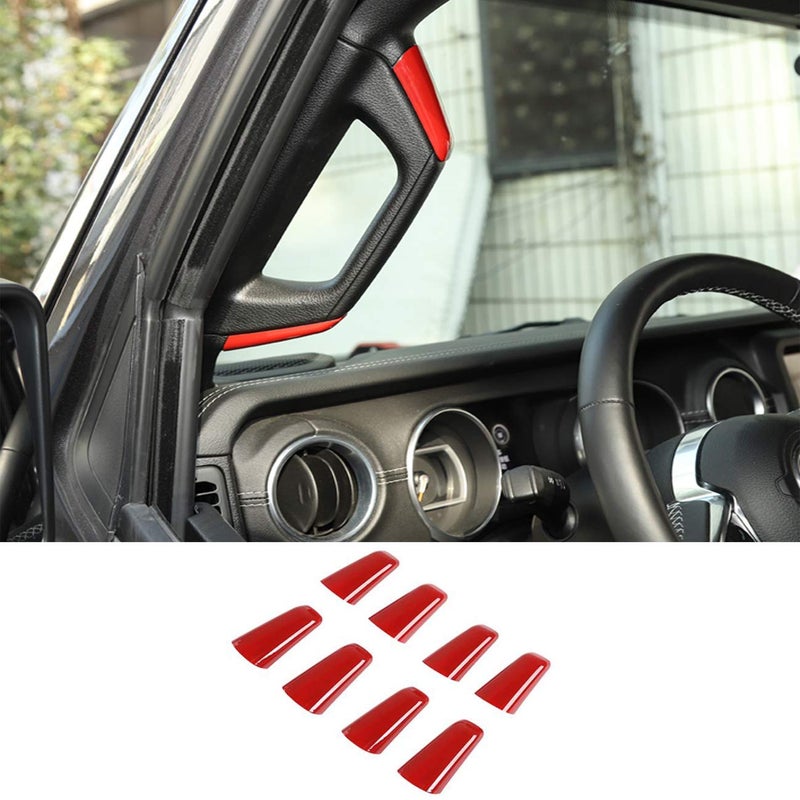 JeCar 8PCS Red AB Pillar Grab Handle Trim Cover Overlay Fit for 20182023 Jeep Wrangler JL JLU Gladiator JT - Image 2