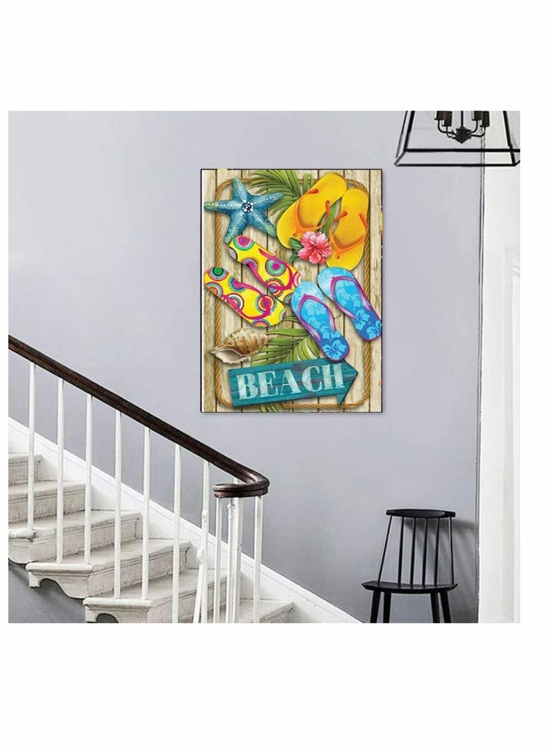 Zikra DIY 5D Diamond Painting Kits, 30X40CM Family Diamond Painting Kits for Kids Adults, Round Full Drill Gem Art Kits, Paint with Diamonds for Home Wall Decor (Cool Summer, Board Slippers Starfish Conch) - Image 2