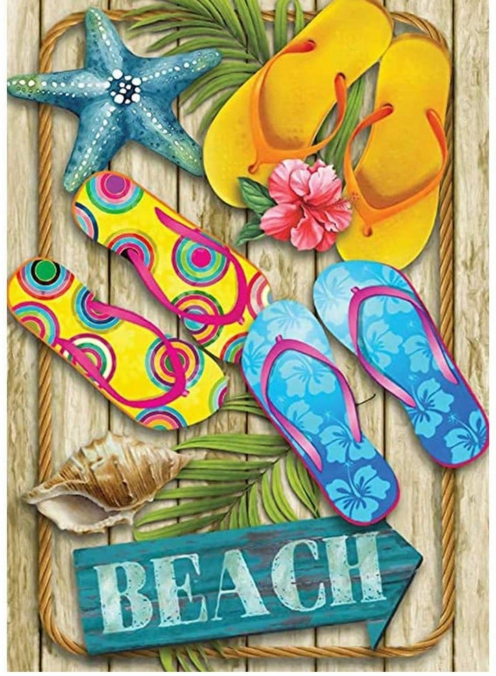 Zikra DIY 5D Diamond Painting Kits, 30X40CM Family Diamond Painting Kits for Kids Adults, Round Full Drill Gem Art Kits, Paint with Diamonds for Home Wall Decor (Cool Summer, Board Slippers Starfish Conch) - Image 1