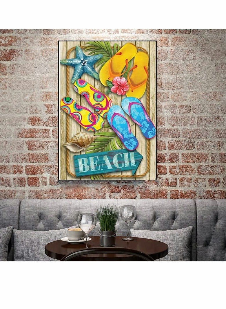 Zikra DIY 5D Diamond Painting Kits, 30X40CM Family Diamond Painting Kits for Kids Adults, Round Full Drill Gem Art Kits, Paint with Diamonds for Home Wall Decor (Cool Summer, Board Slippers Starfish Conch) - Image 3