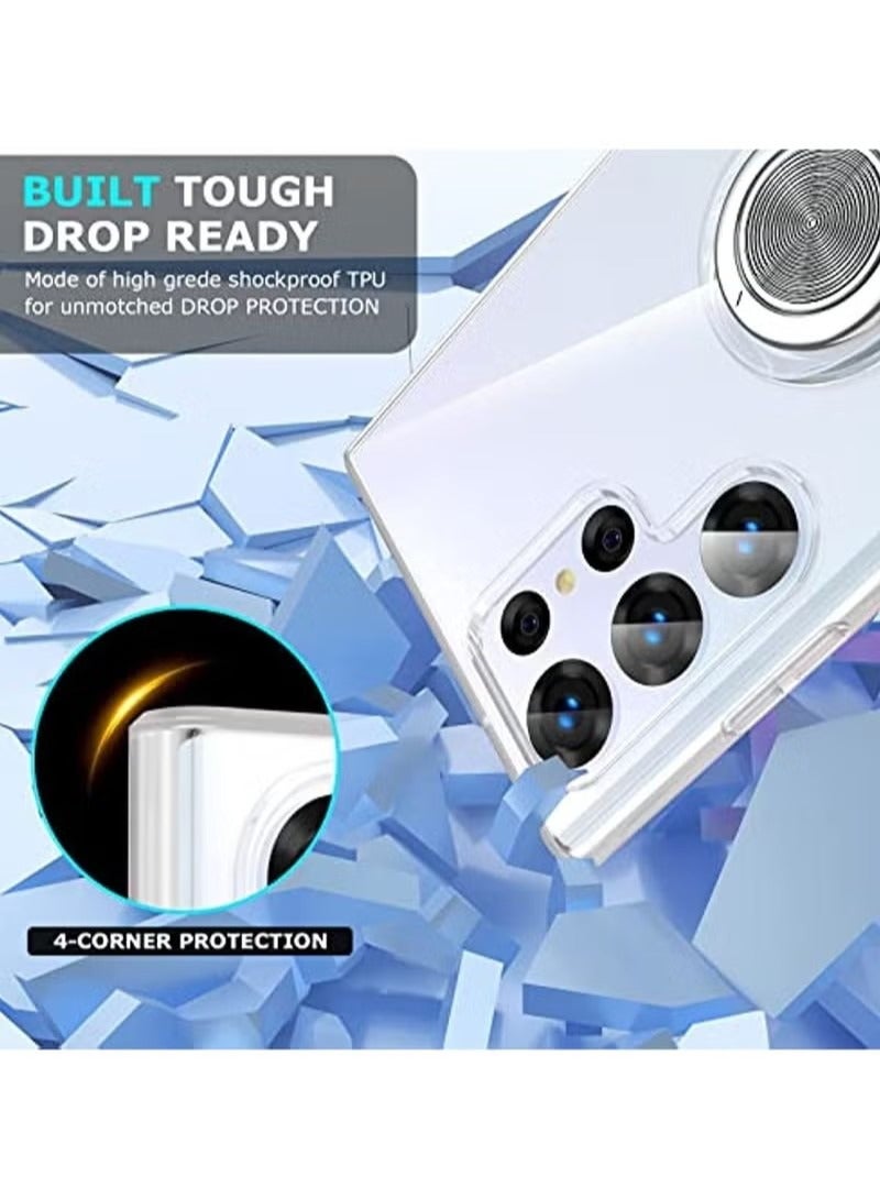 Compatible with Samsung Galaxy S23 Ultra Case with Ring Kickstand Clear Transparent Soft Slim Fit TPU Shockproof Case Cover for S23 Ultra - Image 3