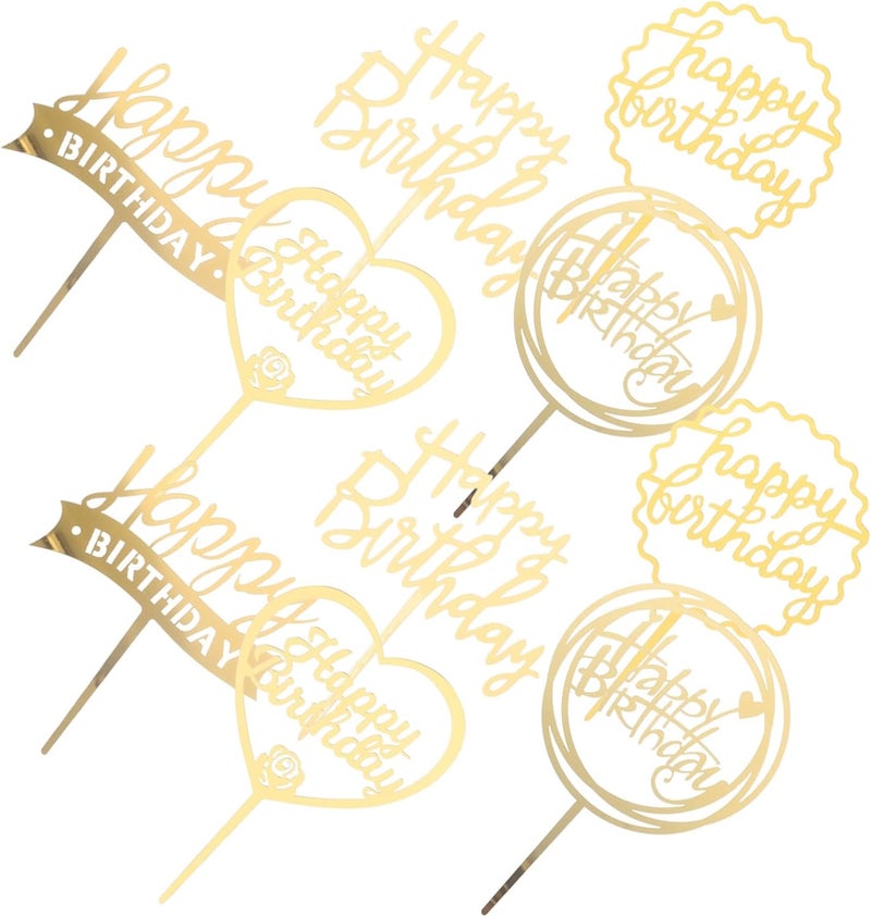 ABOOFAN 10pcs Acrylic Dessert Cupcake Toppers Birthday Cake Decorations with Gold Letters and Heart Rose Design for Party Baking Decor - Image 1