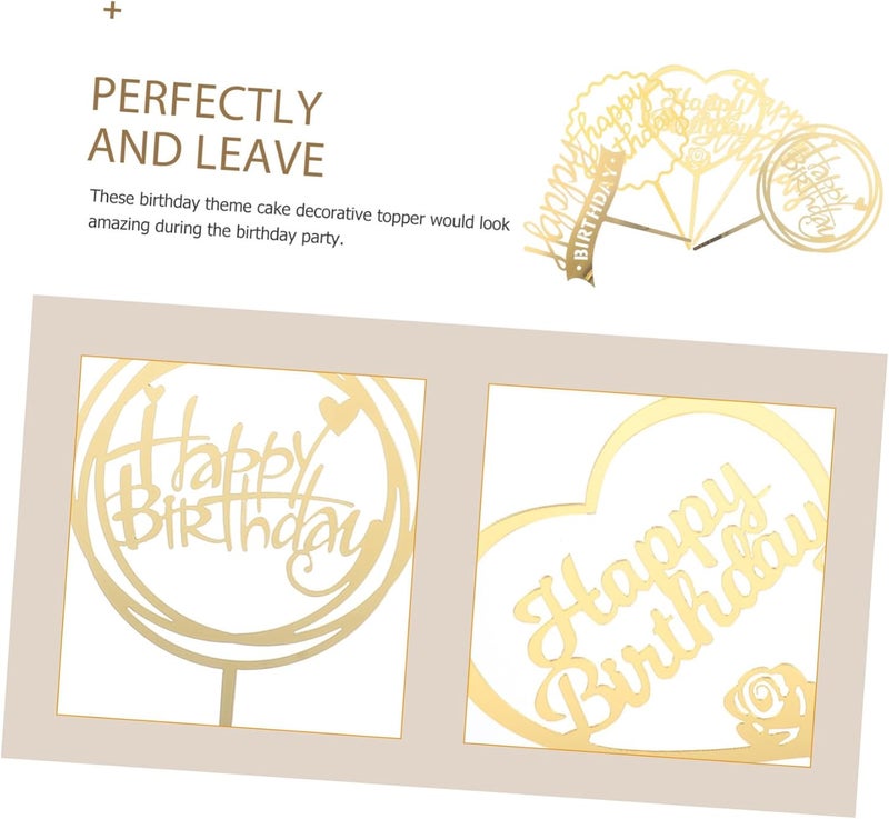 ABOOFAN 10pcs Acrylic Dessert Cupcake Toppers Birthday Cake Decorations with Gold Letters and Heart Rose Design for Party Baking Decor - Image 3
