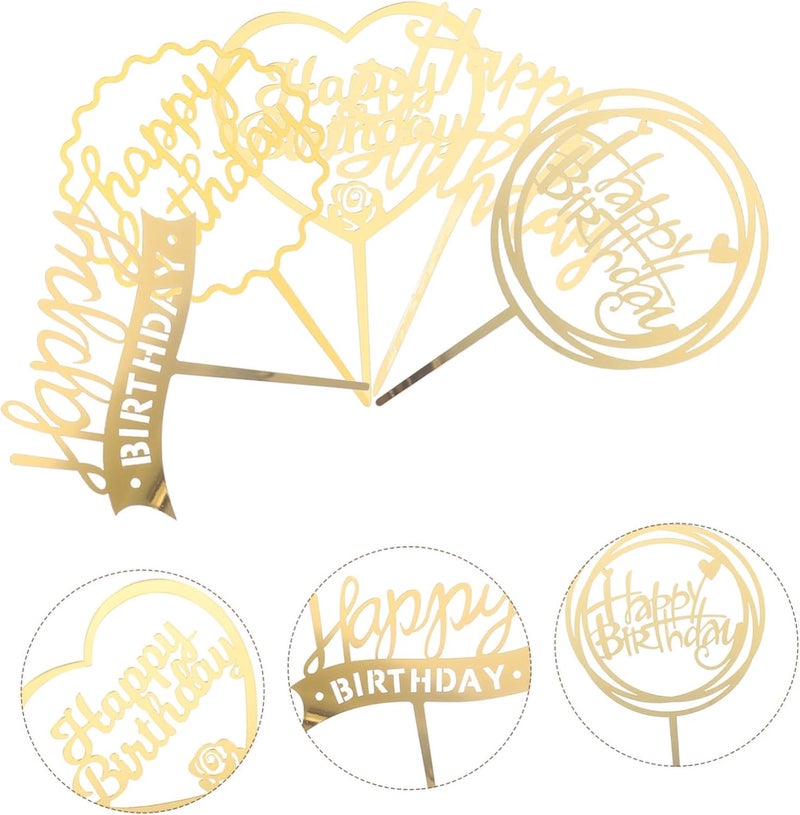ABOOFAN 10pcs Acrylic Dessert Cupcake Toppers Birthday Cake Decorations with Gold Letters and Heart Rose Design for Party Baking Decor - Image 5