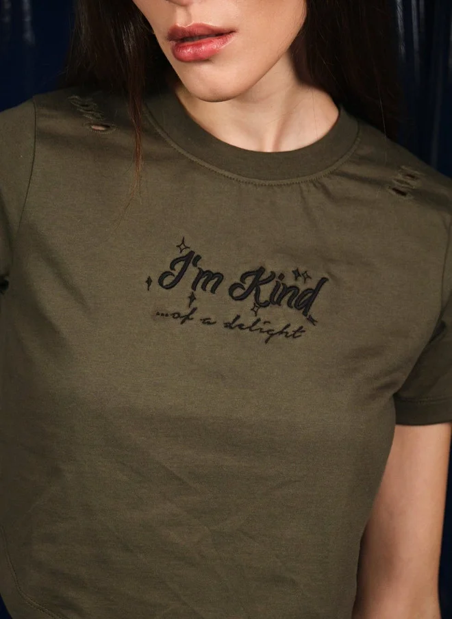 Virgio Virgio Women Typography Printed Crop Cotton T-shirt