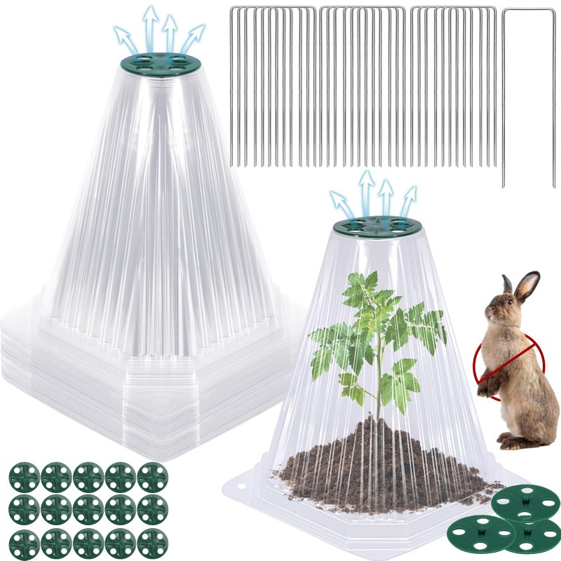 VICAMB 20 Pack Garden Cloches for Plants with 40PCS Ground Stakes,Clear Reusable Bell Covers with Rotatable Vent for Plant Protection,Garden Protector from Animals Birds Chicken,7.9" H X 6.7" D - Image 1