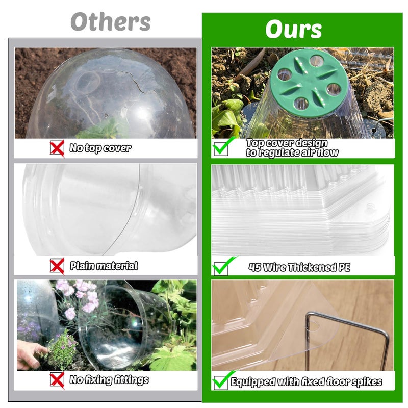 VICAMB 20 Pack Garden Cloches for Plants with 40PCS Ground Stakes,Clear Reusable Bell Covers with Rotatable Vent for Plant Protection,Garden Protector from Animals Birds Chicken,7.9" H X 6.7" D - Image 5