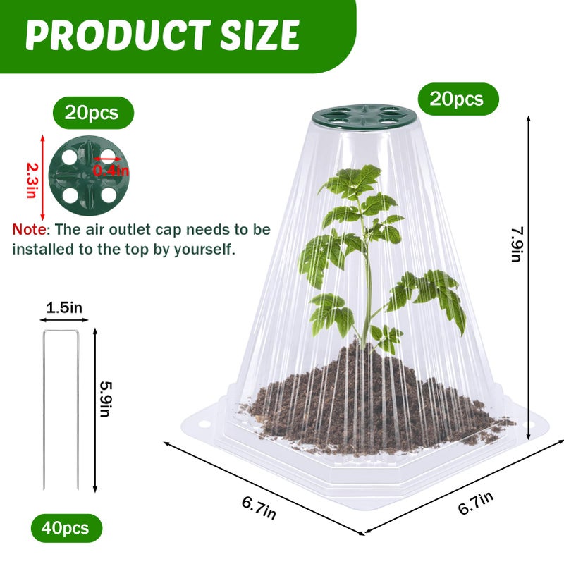 VICAMB 20 Pack Garden Cloches for Plants with 40PCS Ground Stakes,Clear Reusable Bell Covers with Rotatable Vent for Plant Protection,Garden Protector from Animals Birds Chicken,7.9" H X 6.7" D - Image 2