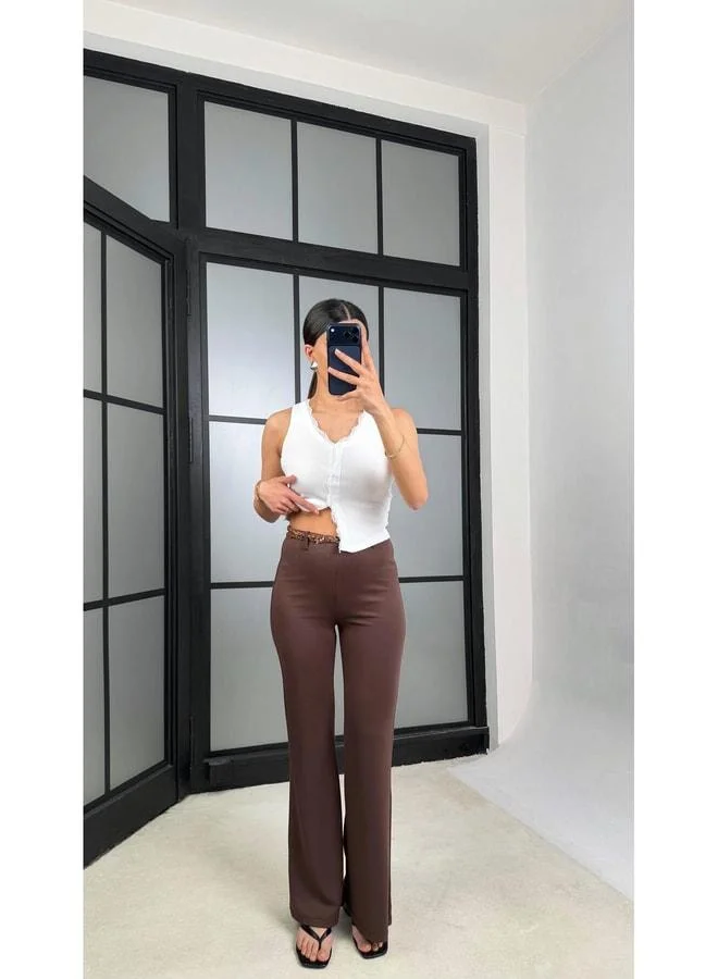 Gaus Coffee Knit Belted Pants GAUS-01361.