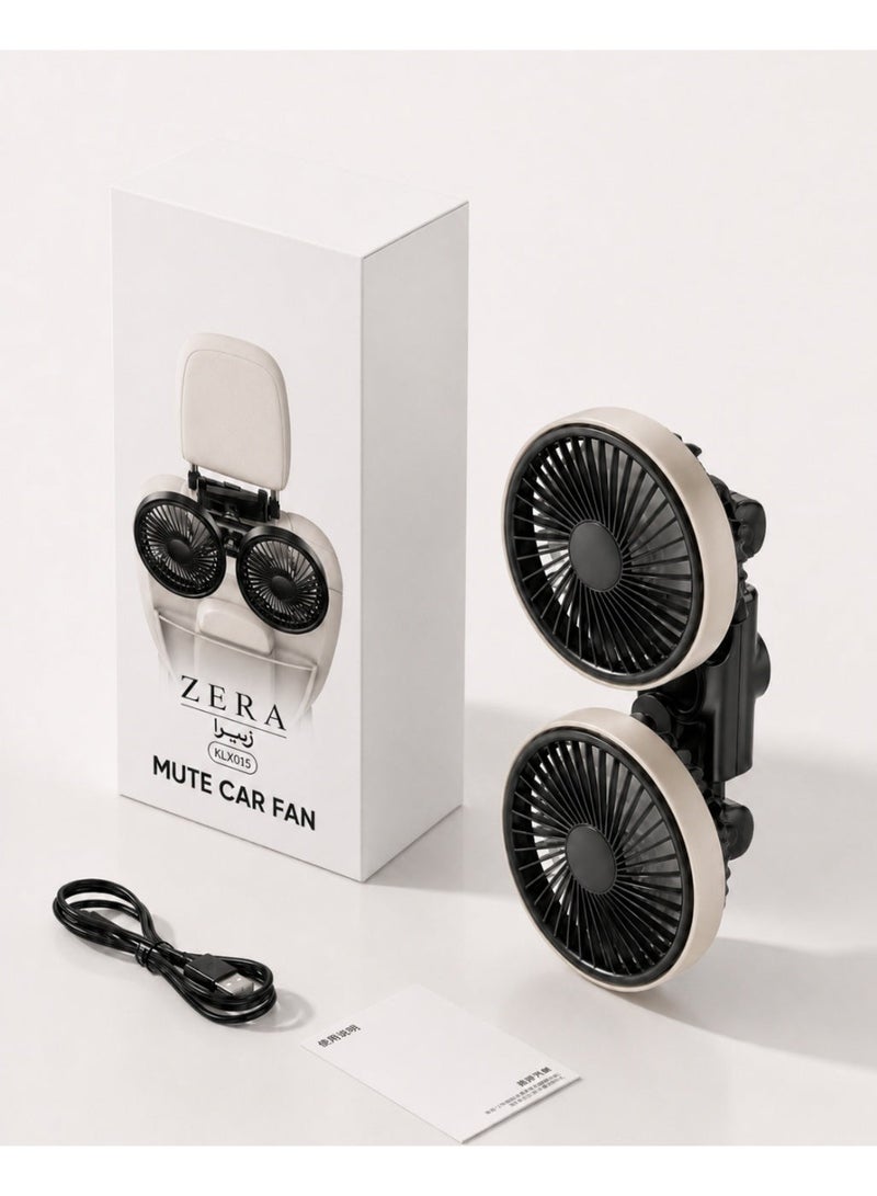 ZERA Rechargeable Dual Head Car Seat Fan 3600mAh, Portable Backseat Cooling Fan for Kids, Pets and Rear Passengers - Image 1