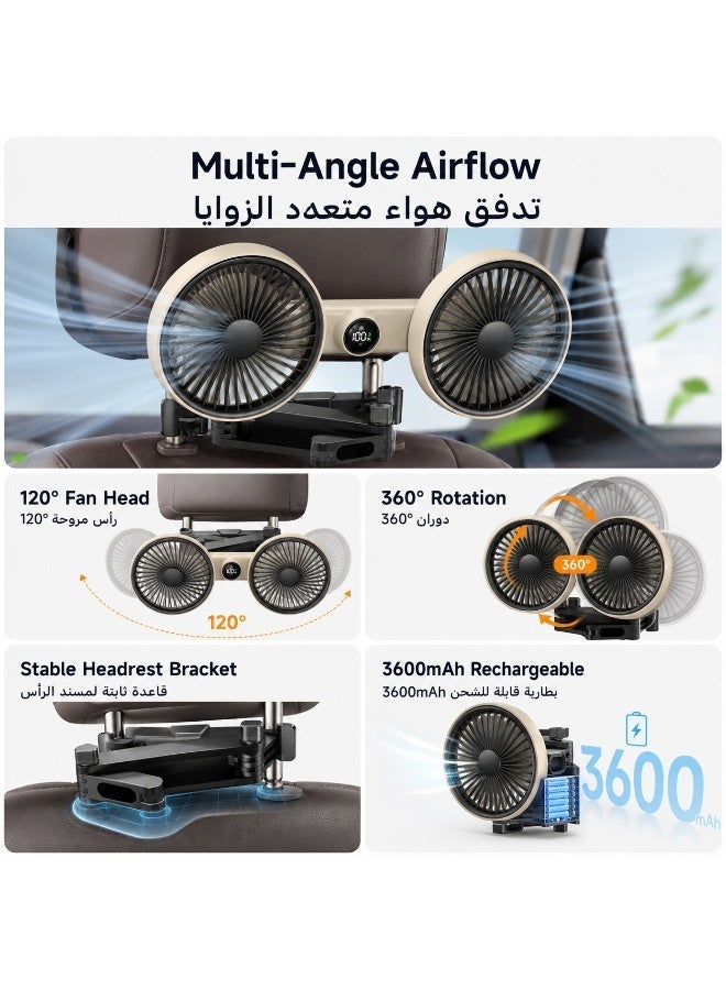 ZERA Rechargeable Dual Head Car Seat Fan 3600mAh, Portable Backseat Cooling Fan for Kids, Pets and Rear Passengers - Image 5