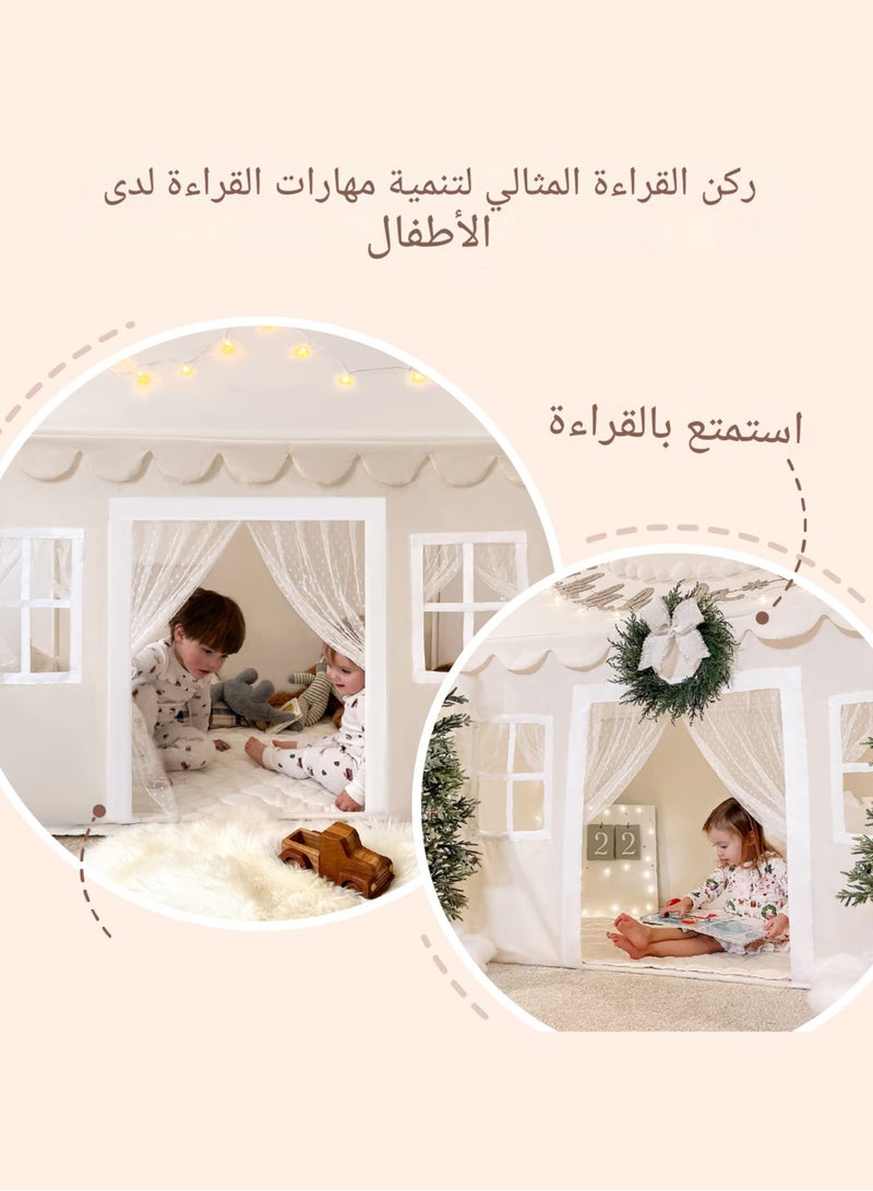 Jourvent Play Tent with Padded Mat & LED Lights, Kids Tent, Playhouse for Kids, Indoor Bed Tent for Toddler, Toys for 3,4,5,6-Year-Old Girls, Neutral Color Play Room Furniture  - Image 4