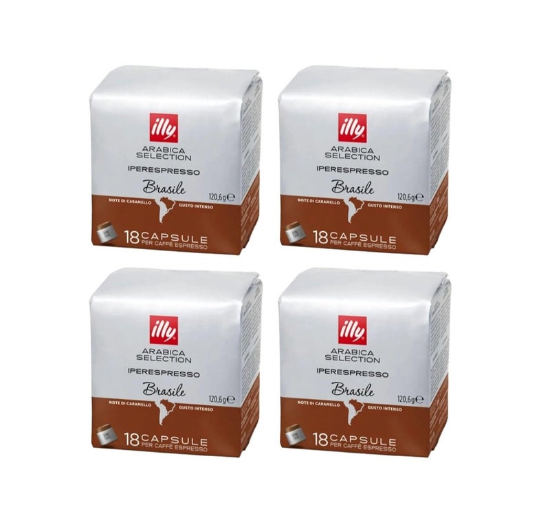 illy Iperespresso Single Origin Brasile Coffee Capsules – 100% Arabica, Caramel Notes, Single-Serve Pods – 18 Capsules per Pack, Pack of 4 - Image 1