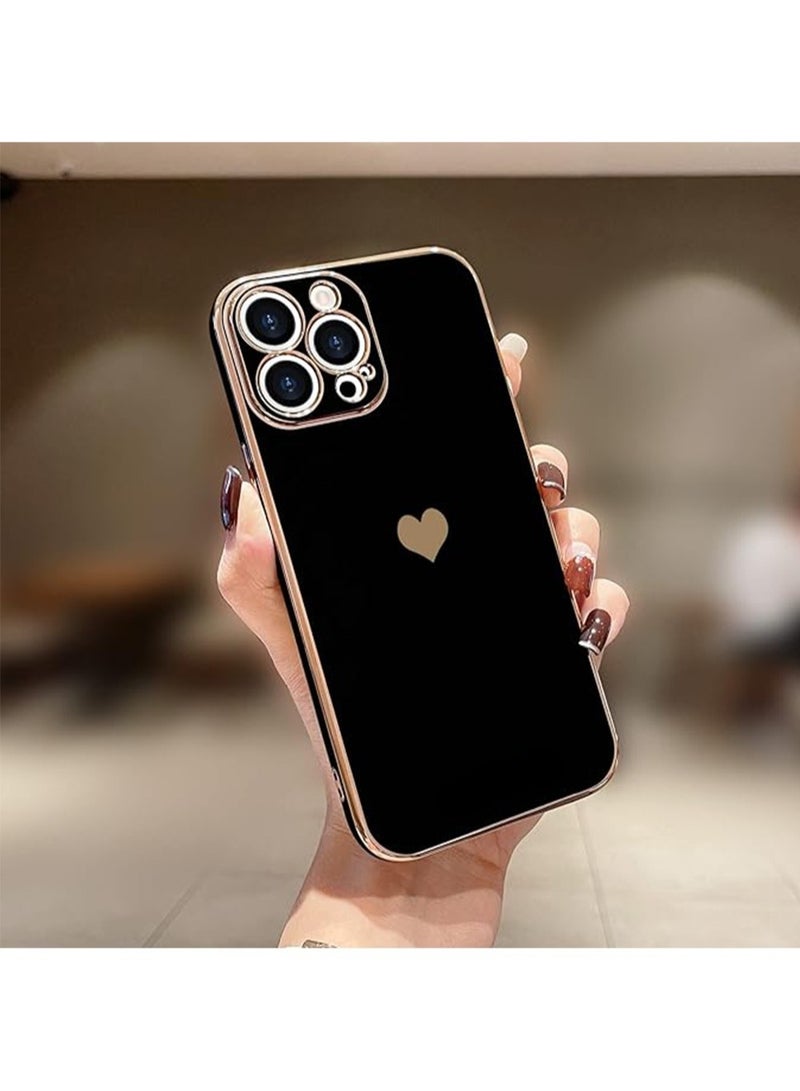 WRISTWISE Case Cover for iPhone 15 Pro with 2 Screen Protectors + 1 Case: Women’s Cute Love-Heart Luxury Gold Soft Cover Camera Protection Bumper Silicone Shockproof Phone Case for iPhone 15 Pro, Black - Image 4