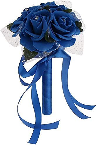 KoTTIYA Wedding Bouquet for Bride and Bridesmaid  Royal Blue Floral Arrangement for Home Holiday Party Supplies