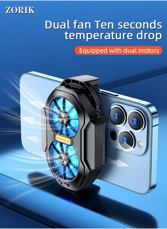 ZORIK - Phone Cooler with LED Light, Dual Fan USB Rechargeable Mobile Cooling Fan without Noise, Cellphone Radiator for Playing Games Tiktok for Universal iPhone/Android Smartphone - Image 1