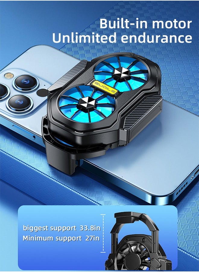 ZORIK - Phone Cooler with LED Light, Dual Fan USB Rechargeable Mobile Cooling Fan without Noise, Cellphone Radiator for Playing Games Tiktok for Universal iPhone/Android Smartphone - Image 1